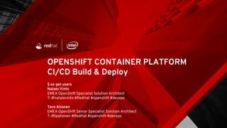 OPENSHIFT CONTAINER PLATFORM
CI/CD Build & Deploy
$ oc get users
Natale Vinto
EMEA OpenShift Specialist Solution Architect...