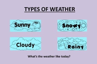 TYPES OF WEATHER 
What’s the weather like today? 
