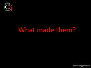 globus.org/genomics
What made them?
 