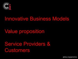 globus.org/genomics
Innovative Business Models
Value proposition
Service Providers &
Customers
 