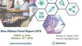 Blue Ribbon Panel Report 2016
CI4CC in Utah
October 10th, 2016
www.cancer.gov/brp
Warren A. Kibbe, PhD
warren.kibbe@nih.gov
@wakibbe
 