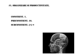 #1. ORGANIZARE SI PRODUCTIVITATE.
CONSTIENT. 1.
PRECONSTIENT. 10.
SUBCONSTIENT. (+) ∞
 