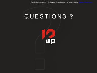 David Brumbaugh • @DavidEBrumbaugh • #Team10Up • www.10up.com
Q U E S T I O N S ?
 