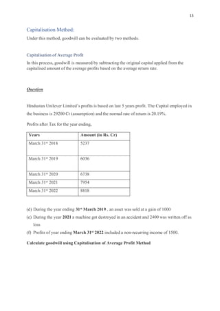 Goodwill Capitalisation Method Hindustan Unilever Limited (HUL) | Valuation of Goodwill | PDF