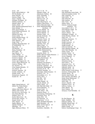 122
Irvine 105
Iryani, Abd al-Malik al- 108
ISA bin Ibrahim 15
Isaias Afworki 35
Isarescu, Mugur 81
Isayev, Anatoliy 105
Ischinger, Wolfgang 40
Ishihara, Nobuteru 51
Ishmael, Odeen 44
Iskakov, Bulat 53
Islam, Moulana Mohammad Nurul 8
Islam, Rafiqul 8
Islam, Syed Ashraful 8
Ismael Mahmoud Hourreh 89
Ismail Amat 23
ISMAIL bin Damit 15
Ismail, Aishat 75
Ismail, Mustafa Osman 92
Ismailov, Uktam 105
Isoke, Baguma 103
Isong, Tuner 75
Isselmou, Moustaph Ould 65
IT SAM-HENG 19
Itala, Ville 37
ITH PRANG 19
Ithana, Pendukeni 69
Itzik, Dalia 50
Iuga, Mircea 67
Ivanic, Mladen 13
Ivanisevic, Miroslav 108
Ivanisevic, Stjepan 29
Ivankovic, Mladen 13
Ivanov, Igor Sergeyevich 82
Ivanov, Sergey Borisovich 82
Ivanovic, Predrag 108
Ivic, Kazimir 13
Ivina, Joaquin Mecheba 35
Ivry, David 50
Iwanicki, Stanislaw 80
Iyambo, Abraham 69
Iyambo, Nicky 70
Iyamuremye, Augustin 82
Izzedin Ali 36
J
Jabali, Ahmad Salim al- 107
Jabburi Tai, Sultan Hashim
Ahmad al- 49
Jabburi, Sadi Tuma Abbas al- 49
Jabburi, Sadi Tumah 49
Jacir de Lovo, Ana Evelyn 34
Jack, Boma Bromilo 74
Jacklick, Alvin 65
Jacobs, Marie-Josee 60
Jacome Diaz, Joaquin 77
Jacquit, Simon 61
Jafar, Ahmad 70
Jagdeo, Bharrat 43
Jagland, Thorbjorn 75
Jagmohan, 46
Jagne, Baboucarr Blaise 39
Jah, S. U. M. 87
Jahangiri, Eshaq 48
Jahansuzan, Fariborz 48
Jaime, Aguinaldo 3
Jaitely, Arun 46
Jakovcic, Ivan 29
Jalal, Zubeda 76
Jalan, Bimal Nayan 47
Jalang’o, Bob Francis 53
Jallow, Momodou Sarjo 39
Jamal, Muhammad Maher
bin-Husni 95
Jameel, Abdulla 64
Jameel, Fathulla 64
Jameel, Shahida 77
Jammeh, Yahya 39
Jamodu, Kolawole 74
Jane, Stewart 21
Janusonis, Vincas 60
Januzakov, Bolot 56
Jaotody, Noeline 61
Japaridze, Tedo 40
Jaquez, Eligio 32
Jarai, Zsigmond 45
Jarallah, Muhammad Ahmad 55
Jarallah, Muhammad bin
Ibrahim al- 85
Jaramillo, Merlo 33
Jardim, Maria de Fatima Monteiro 2
Jaredic, Bozidar 108
Jatiya, Satyanarayan 46
Jatta, Bubacar 39
Jatta, Famara 39
Jaunarena, Jose Horacio 3
Jawdar, Fahmi Ali al- 7
Jayakody, Lakshman 90
Jayakumar, Shunmugam 87
Jayaratna, D. M. 90
Jayasena, Sumedha 91
Jayasinghe, Athula Nimalsiri 91
Jayatissa, A. R. 91
Jayawardena, A. S. 91
Jazairy, Driss 2
Jazi, Dali 100
Jean, Fritz 44
Jeeha, Pradeep 66
Jeewah, Ahmad 66
Jeffrey, Henry 43
Jelil, Dah Ould Abdel 65
Jelved, Marianne 31
Jensen, Frank 31
Jeribi, Jelloul 100
Jespersen, Karen 31
Jesseramsing, Chitmansing 66
Jeszenszky, Geza 45
Jettou, Driss 68
Jia Chunwang 24
Jiang Zemin 23, 24
Jibril, Aboubakar Mustapha 23
Jigjid, Byambyn 68
Jihani, Ali bin Talal al- 85
Jimson, Sauk 78
Jiyenbekov, Sadriddin 56
Job, Morgan 99
Jobe, Momodou Lamin Sedat 39
Joella-Sewnundun, Urmila 93
John, Augustine 41
John, Carlos 99
John, Ellsworth 84
John, Jearlean 99
John, Velon 83
Johnny, Sonia 83
Jokonya, Tichaona Joseph
Benjamin 110
Jomo-Jalloh, A. B. S. 87
Jones-Morgan, Judith 84
Jonjic, Dobrica 13
Jorayev, Risboy 105
Jorbenadze, Avtandil 39
Jordan Morales, Alfredo 30
Jorge, Jose 14
Jorritsma, Annemarie 71
Joseph, Fred 44
Joseph, Lawrence 41
Joseph, Molwyn 3
Joseph, Ronald 44
Joshi, Govinda Raj 70
Joshi, Manohar Gajanan 46
Joshi, Murli Manohar 46
Jospin, Lionel 38
Josselin, Charles 38
Jovicevic, Andrija 108
Jovicic, Dragomir 13
Jow, Satang 39
Jowell, Tessa 104
Jshmartian, Karen 4
Juan Carlos I, 90
Juergenson, Sven 36
Jugnauth, Anerood 66
Jugnauth, Ashok 66
Jugnauth, Pravin 66
Juliao Gelonch, Victor Nelson 77
Jumaliyev, Kubanychbek 56
Jumeau, Ronny 86
Juncker, Jean-Claude 60
Junco del Pino, Juan Mario 30
Junejo, Khair Muhammad 77
Jungmann, Raul 14
Junor, John 51
Jurayev, Hairulla 105
Jurgenson, Toivo 36
Jurkovic, Andrija 13
Jusko, Marian 88
Jusys, Oskaras 60
Juwayeyi, Yusuf McDadlly 62
K
Ka, Ibra Deguene 86
Kaabi, Abdallah 100
Kabayija, Ephrem 82
Kabbah, Ahmad Tejan 87
Kaberuka, Donat 82
Kabila, Joseph 26
Kabore, Nayabtigungu Congo 16
 