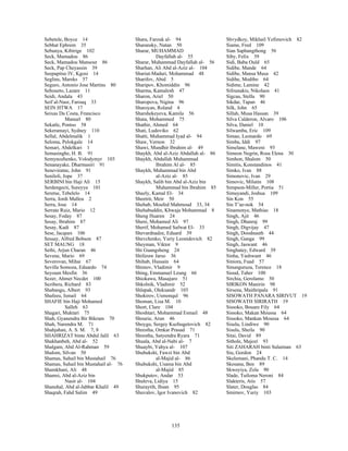 135
Sebetele, Boyce 14
Sebhat Ephrem 35
Sebunya, Kibirige 102
Seck, Mamadou 86
Seck, Mamadou Mansour 86
Seck, Pap Cheyassin 39
Seepapitso IV, Kgosi 14
Seglins, Mareks 57
Seguro, Antonio Jose Martins 80
Sehoueto, Lazare 11
Seidi, Andala 43
Seif al-Nasr, Farouq 33
SEIN HTWA 17
Seixas Da Costa, Francisco
Manuel 80
Sekatle, Pontso 58
Sekeramayi, Sydney 110
Sellal, Abdelmalik 1
Seloma, Pelokgale 14
Semari, Abdelkari 1
Semasinghe, H. B. 91
Semynozhenko, Volodymyr 103
Senanayake, Dharmasiri 91
Seneviratne, John 91
Seniloli, Jope 37
SERBINI bin Haji Ali 15
Serdengecti, Sureyya 101
Seretse, Tebelelo 14
Serra, Jordi Malleu 2
Serra, Jose 14
Serrate Ruiz, Mario 12
Sesay, Foday 87
Sesay, Ibrahim 87
Sesay, Kadi 87
Sese, Jacques 106
Sessay, Alfred Bobson 87
SET MAUNG 18
Sethi, Arjun Charan 46
Sevene, Mario 69
Severovan, Mihai 67
Sevilla Somoza, Eduardo 74
Seyoum Mesfin 36
Sezer, Ahmet Necdet 100
Sezibera, Richard 83
Shabangu, Albert 93
Shafeeu, Ismail 64
SHAFIE bin Haji Mohamed
Salleh 63
Shagari, Muktari 75
Shah, Gyanendra Bir Bikram 70
Shah, Narendra M. 71
Shahjahan, A. S. M. 7, 8
SHAHRIZAT binte Abdul Jalil 63
Shakhanbeh, Abd al- 52
Shalgam, Abd Al-Rahman 59
Shalom, Silvan 50
Shamas, Suhail bin Mustahail 76
Shamas, Suhail bin Mustahail al- 76
Shamkhani, Ali 48
Shamsi, Abd al-Aziz bin
Nasir al- 104
Shanshal, Abd al-Jabbar Khalil 49
Shaqrah, Fahd Salim 49
Shara, Farouk al- 94
Sharansky, Natan 50
Sharar, MUHAMMAD
Dayfallah al- 55
Sharar, Muhammad Dayfallah al- 56
Sharhan, Ali Abd al-Aziz al- 104
Shariat-Madari, Mohammad 48
Sharifov, Abid 5
Sharipov, Khomiddin 96
Sharma, Kamalesh 47
Sharon, Ariel 50
Sharopova, Nigina 96
Sharoyan, Roland 4
Sharshekeyeva, Kamila 56
Shata, Mohammed 75
Shathir, Ahmed 64
Shati, Ludoviko 62
Shatti, Muhammad Iyad al- 94
Shaw, Vernon 32
Shawi, Mundhir Ibrahim al- 49
Shaykh, Abd al-Aziz Abdallah al- 86
Shaykh, Abdallah Muhammad
Ibrahim Al al- 85
Shaykh, Muhammad bin Abd
al-Aziz al- 85
Shaykh, Salih bin Abd al-Aziz bin
Muhammad bin Ibrahim 85
Shazly, Kamal El- 34
Sheetrit, Meir 50
Shehab, Moufed Mahmoud 33, 34
Shehabuddin, Khwaja Mohammad 8
Sheng Huaren 24
Sheni, Mohamed Ali 97
Sherif, Mohamed Safwat El- 33
Shevardnadze, Eduard 39
Shevchenko, Yuriy Leonidovich 82
Sheyman, Viktor 9
Shi Guangsheng 24
Shiferaw Jarso 36
Shihab, Hussain 64
Shimov, Vladimir 9
Shing, Emmanuel Leung 66
Shiokawa, Masajuro 51
Shkolnik, Vladimir 52
Shlapak, Oleksandr 103
Shokirov, Usmonqul 96
Shoman, Lisa M. 10
Short, Clare 104
Shoshtari, Mohammad Esmail 48
Shourie, Arun 46
Shoygu, Sergey Kuzhugetovich 82
Shrestha, Omkar Prasad 71
Shrestha, Satyendra Ryara 71
Shuala, Abd al-Nabi al- 7
Shuaybi, Yahya al- 107
Shubukshi, Fawzi bin Abd
al-Majid al- 86
Shubukshi, Usama bin Abd
al-Majid 85
Shukputov, Andar 53
Shuleva, Lidiya 15
Shuraytih, Ihsan 95
Shuvalov, Igor Ivanovich 82
Shvydkoy, Mikhail Yefimovich 82
Siame, Fred 109
Sian Saphangthong 56
Siby, Felix 39
Sidi, Baba Ould 65
Sidibe, Mande 64
Sidibe, Mansa Musa 42
Sidibe, Modibo 64
Sidime, Lamine 42
Sifounakis, Nikolaos 41
Sigcau, Stella 90
Sikdar, Tapan 46
Silk, John 65
Sillah, Musa Hassan 39
Silva Calderon, Alvaro 106
Silva, Daniel 10
Silwamba, Eric 109
Simao, Leonardo 69
Simba, Iddi 97
Simelane, Maweni 93
Simeon Negrin, Rosa Elena 30
Simhon, Shalom 50
Simitis, Konstandinos 41
Simko, Ivan 88
Simonovic, Ivan 29
Simovic, Milutin 108
Simpson-Miller, Portia 51
Simuyandi, Joshua 109
Sin Kon 55
Sin T’ae-nok 54
Sinamenye, Mathias 18
Singh, Ajit 46
Singh, Dhanraj 99
Singh, Digvijay 47
Singh, Doodnauth 44
Singh, Ganga 99
Singh, Jaswant 46
Singhatey, Edward 39
Sinha, Yashwant 46
Siniora, Fuad 57
Sinunguruza, Terence 18
Sioud, Taher 100
Sirchia, Gerolamo 50
SIRIKON Manirin 98
Sirsena, Maithripala 91
SISOWATH PANARA SIRIVUT 19
SISOWATH SIRIRATH 19
Sissoko, Bouare Fily 64
Sissoko, Makan Moussa 64
Sissoko, Mankan Moussa 64
Sisulu, Lindiwe 90
Sisulu, Sheila 90
Sitai, David 89
Sithole, Majozi 93
Siti ZAHARAH binti Sulaiman 63
Siu, Gordon 24
Skelemani, Phandu T. C. 14
Skosana, Ben 89
Skweyiya, Zola 90
Slade, Tuiloma Neroni 84
Slakteris, Atis 57
Slater, Douglas 84
Smirnov, Yuriy 103
 