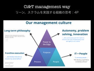 Ci&T management way
リーン、スクラムを実践する組織の思考：4P
 