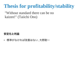 安定化と利益

•  標準がなければ改善はない, 大野耐一
 