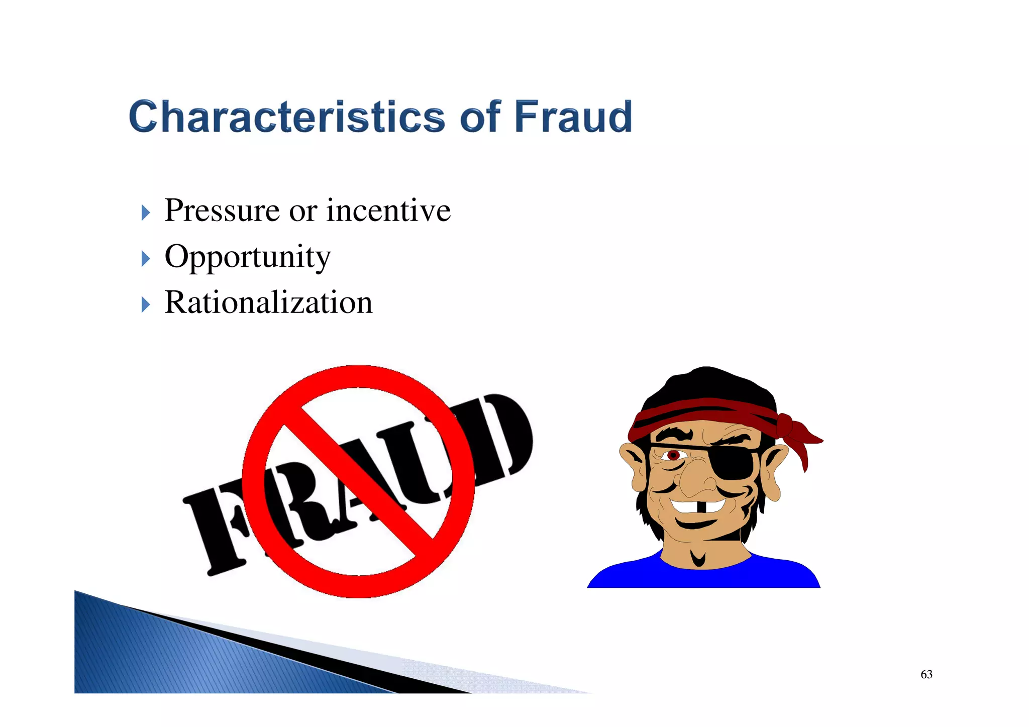 63
Pressure or incentive
Opportunity
Rationalization
63
 