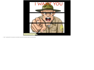 Photo Credit: <a href="https://www.ﬂickr.com/photos/
54028598@N06/14608689998/">KoiQuestion</a> via <a
href="http://compﬁght.com">Compﬁght</a> <a href="https://
creativecommons.org/licenses/by-sa/2.0/">cc</a>
I WANT YOU
• Slide 11: Supporting Point Two: Importance of a hard working ‘boot camp’ style preliminary stage for the chosen potentials.
 