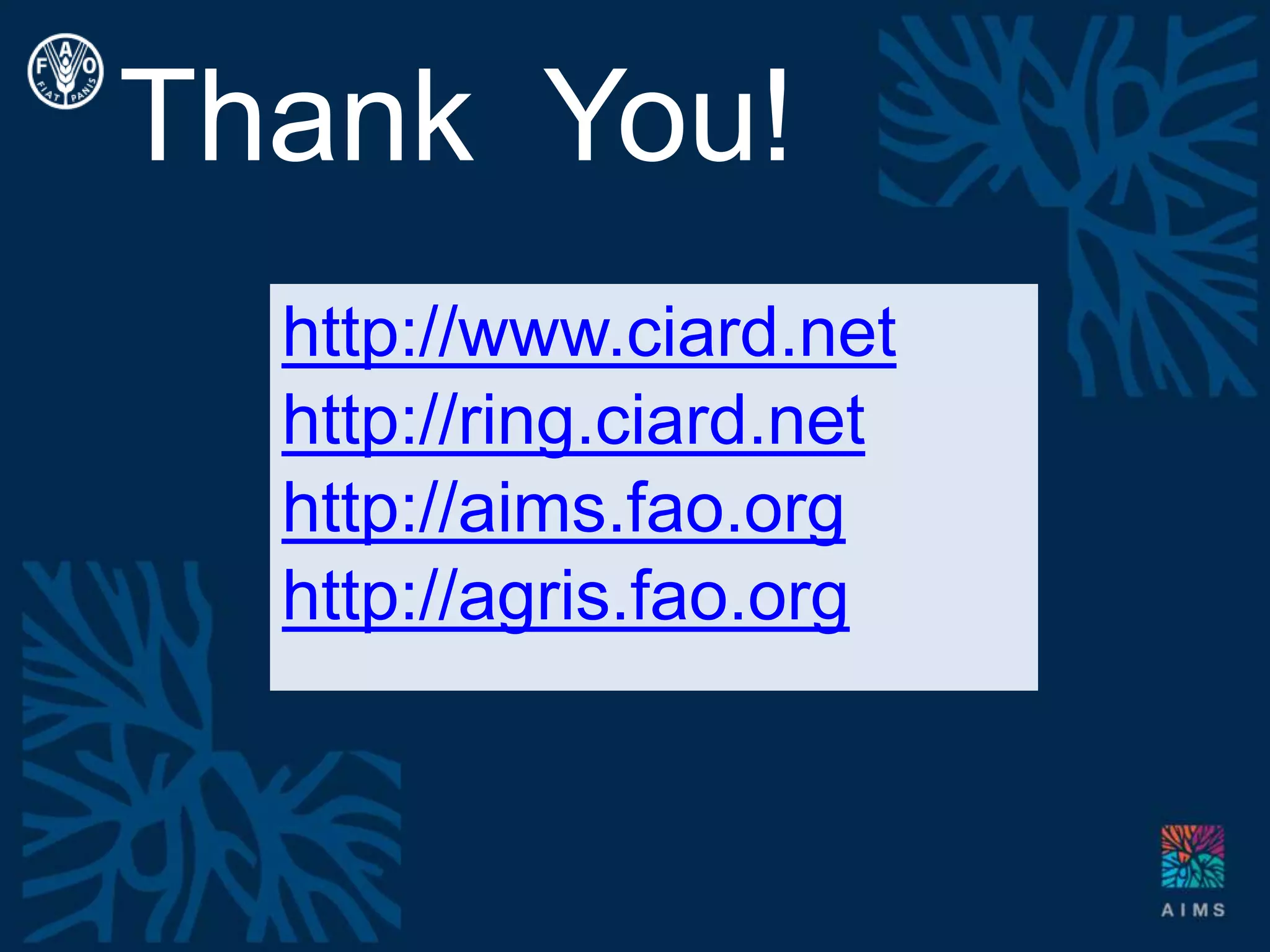 ..to talk about nowVocabularies and Linked Open DataAn Idea about an InfrastructureElements for the InfrastructureAGROVOC and the VocBenchAgroTagger and OpenCalaisLODE-BDToolsThe RINGImplementation Example: AGRIS