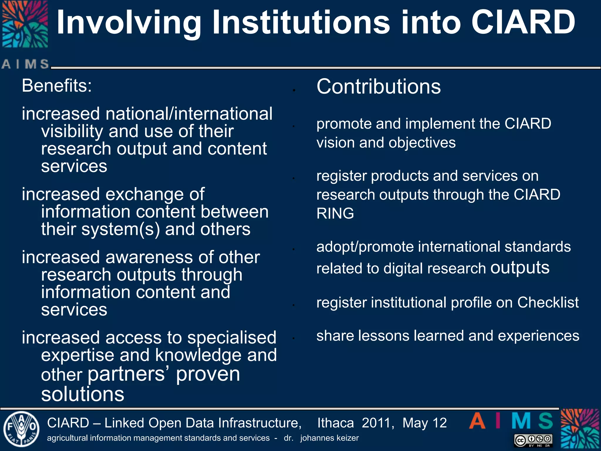 Involving Institutions into CIARDContributions
