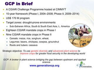 Lessons learn from the generation challenge programme and way forward with the integrated breeding platform