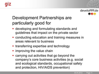 Development Partnerships with the Private Sector 