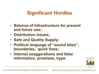 From Farm to Fork: The 20 year journey of the Center for Environmental Farming Systems (CEFS), a collaboration of the two land grant universities and the state department of agriculture in North Carolina, USA."   