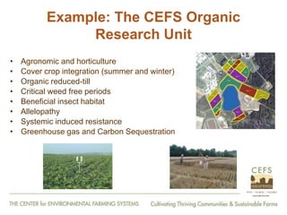 From Farm to Fork: The 20 year journey of the Center for Environmental Farming Systems (CEFS), a collaboration of the two land grant universities and the state department of agriculture in North Carolina, USA."   