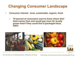 From Farm to Fork: The 20 year journey of the Center for Environmental Farming Systems (CEFS), a collaboration of the two land grant universities and the state department of agriculture in North Carolina, USA."   