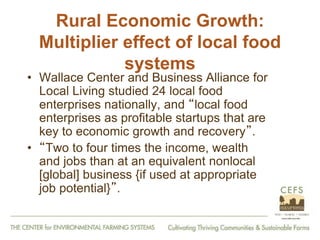 From Farm to Fork: The 20 year journey of the Center for Environmental Farming Systems (CEFS), a collaboration of the two land grant universities and the state department of agriculture in North Carolina, USA."   