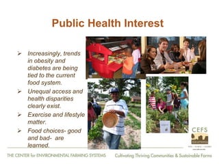 From Farm to Fork: The 20 year journey of the Center for Environmental Farming Systems (CEFS), a collaboration of the two land grant universities and the state department of agriculture in North Carolina, USA."   