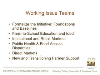 From Farm to Fork: The 20 year journey of the Center for Environmental Farming Systems (CEFS), a collaboration of the two land grant universities and the state department of agriculture in North Carolina, USA."   