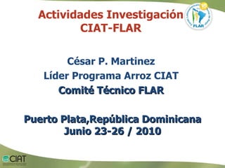 Actividades Investigación  CIAT-FLAR  César P. Martinez  Líder Programa Arroz CIAT  Comité Técnico FLAR  Puerto Plata,República Dominicana Junio 23-26 / 2010 