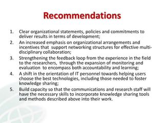 Knowledge Management in Agricultural Research in the CGIAR and CIAT: lessons learnt and Future Opportunities 