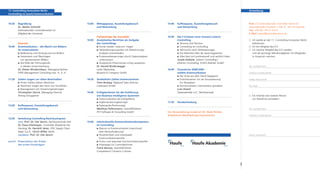 11. Controlling Innovation Berlin                                                                                                                                                         Anmeldung
Controlling ist (auch) Kommunikation


10:30   Begrüßung                                                13:00   Mittagspause, Ausstellungsbesuch               15:40   Kaffeepause, Ausstellungsbesuch                           Post: ICV Internationaler Controller Verein eV
        Dr. Walter Schmidt                                               und Networking                                         und Networking                                            Geschäftsstelle, Postfach 1168, D - 82116 Gauting
        Internationaler Controllerverein eV                                                                                                                                               Fax: +49 89 - 89 31 34-31
        Mitglied des Vorstands                                                                                                                                                            E-Mail: verein@controllerverein.de
                                                                         Fachbeiträge der Aussteller                    16:00   Die 5 Irrtümer einer (neuen) Leiterin
                                                                 14:00   Analytisches Berichten als Aufgabe                     Controlling                                                  Ich werde an der 11. Controlling Innovation Berlin
        Keynote                                                          des Controllings                                         Termine sind Termine                                       teilnehmen
10:40   Kommunikation – die Macht von Bildern                              Immer wieder »warum« fragen                            Controlling ist Controlling                                Ich bin Mitglied des ICV
        im Unternehmen                                                     Veränderungsursachen mit Abweichungs-                  Sehnsucht nach Verbesserungen                              Ich möchte Mitglied des ICV werden
          Bedeutung und Hintergrund von Bildern                            analysen entschlüsseln                                 Die Wahrheit über die Sparringspartner                     und die günstige Teilnahmegebühr für Mitglieder
          Generieren und Übertragen                                        Prozessverbesserungen durch Datenanalysen              Alles lässt sich professionell und sachlich lösen          in Anspruch nehmen.
          von gemeinsamen Bildern                                          untermauern                                          Jurate Keblyte, Leiterin Controlling /
          Die Rolle der Führungskraft                                      Analytische Erkenntnisse richtig verpacken           Director Controlling, KUKA Roboter GmbH
          in diesem Zusammenhang                                         Dr. Gerald Butterwegge                                                                                           Vor- und Nachname
        Dr. Dieter Windischbaur, Managing Partner                        Leiter Marketing                               16:40   Finanzkrise 2008/2009 –
        GPM Management Consulting Ges. m. b. H.                          Bissantz & Company GmbH                                erlebte Kommunikation                                     Funktion im Unternehmen
                                                                                                                                  Der Krise aus dem Stand begegnen
11:20   Zahlen tragen vor allem Botschaften                      14:20   Verlässliche Zahlen kommunizieren                        Entschlossenes Tun als Voraussetzung                    Straße, Hausnummer
          Hinter Zahlen stehen Absichten                                 Timo Retslag, Regional Sales Director                    für Akzeptanz
          Absichten tragen den Keim von Konflikten                       Cubeware GmbH                                            Kommunikation intern/extern gestalten                   PLZ, Stadt
          Management von Erwartungshaltungen                                                                                    Lutz Diwell
        Christopher Storck, Managing Director                    14:40   Erfolgskriterien für die Einführung                    Staatssekretär a.D., Rechtsanwalt
        Hering Schuppener                                                von Business Intelligence Systemen                                                                                  Ich möchte eine weitere Person
                                                                           Kommunikation als Erfolgsfaktor                                                                                   zur Teilnahme anmelden:
                                                                           Implementierungskonzept                      17:20   Verabschiedung
12:00   Kaffeepause, Ausstellungsbesuch                                    Datengrob-/Feinkonzept
        und Networking                                                   Matthias Fellersmann, Geschäftsführer                                                                            Vor- und Nachname
                                                                         PST Software & Consulting GmbH                 Die Veranstaltung moderiert Dr. Mark Richter,
                                                                                                                        Arbeitskreis Mecklenburg-Vorpommern                               Funktion im Unternehmen
12:20   Verleihung Controlling-Nachwuchspreis
        Jury: Prof. Dr. Ute Vanini, Fachhochschule Kiel;         15:00Interkulturelle Kommunikationskompetenz
        Dr. Klaus Eiselmayer, Controller Akademie AG,                 im Controlling
        Gauting; Dr. Hendrik Vater, DHL Supply Chain                    Warum ist Kommunikation (manchmal)               Sponsoren
        (Italy) S.p.A.; Ulrich Wilke, Berlin                            eine Herausforderung?
        Laudatio: Prof. Dr. Ute Vanini                                  Persönlichkeit und individuelle                                                                                   Datum, Unterschrift
                                                                        Kommunikationsprofile
anschl. Präsentation der Arbeit                                         Kultur und regionale Kommunikationsprofile
                                INTERVIEW            INTERVIEW     INTERVIEW
        des ersten Preisträgers                                         Praxistipps für Controller/innen
                                                                      Frank Bannys, Geschäftsführer
                                                                      Competence Connects Cultures




                                                                                                                                                                                      ✂
 