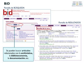 Dos tipos de
visualización de los
artículos: Resumen o
texto completo (pdf)
Revista General de Información y Documentación
Pantalla de RESULTADOS
 