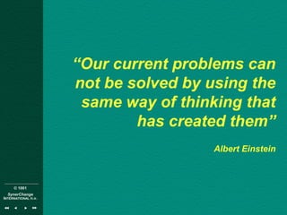 © 1001
SynerChange
INTERNATIONAL n.v.
“Our current problems can
not be solved by using the
same way of thinking that
has created them”
Albert Einstein
 