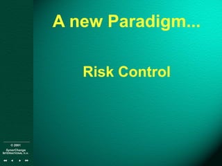 © 2001
SynerChange
INTERNATIONAL n.v.
A new Paradigm...
Risk Control
 