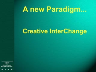 © 2001
SynerChange
INTERNATIONAL n.v.
A new Paradigm...
Creative InterChange
 