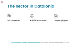 The sector in Catalonia
361 companies €820,6 M turnover 700 employees
La ciberseguretat a Catalunya: Informe tecnològic 20...