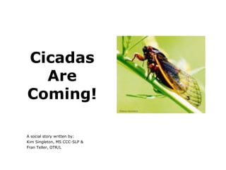 Cicadas
Are
Coming!
A social story written by:
Kim Singleton, MS CCC-SLP &
Fran Teller, OTR/L
 