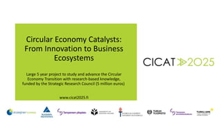 Circular Economy Catalysts:
From Innovation to Business
Ecosystems
Large 5 year project to study and advance the Circular
Economy Transition with research-based knowledge,
funded by the Strategic Research Council (5 million euros)
www.cicat2025.fi
 
