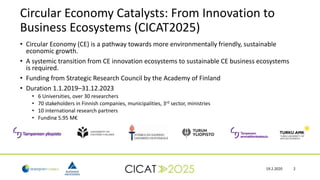 Circular Economy Catalysts: From Innovation to
Business Ecosystems (CICAT2025)
• Circular Economy (CE) is a pathway toward...