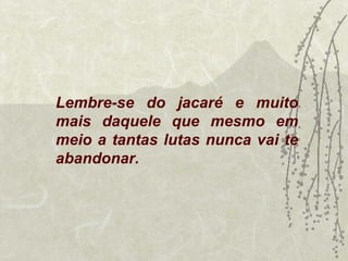 Lembre-se do jacaré e muito
mais daquele que mesmo em
meio a tantas lutas nunca vai te
abandonar.
 