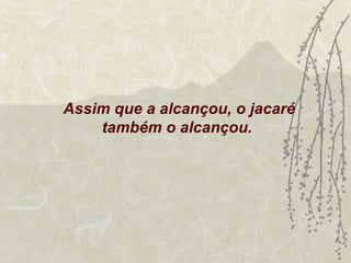 Assim que a alcançou, o jacaré
    também o alcançou.
 