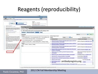 Reagents (reproducibility)




                                                  antibodyregistry.org


                  ...