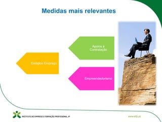 Medidas mais relevantes
Estágios Emprego
Apoios à
Contratação
Empreendedorismo
 