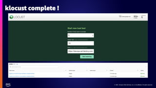 © 2021, Amazon Web Services, Inc. or its affiliates. All rights reserved.
© 2021, Amazon Web Services, Inc. or its affiliates. All rights reserved.
klocust complete !
 
