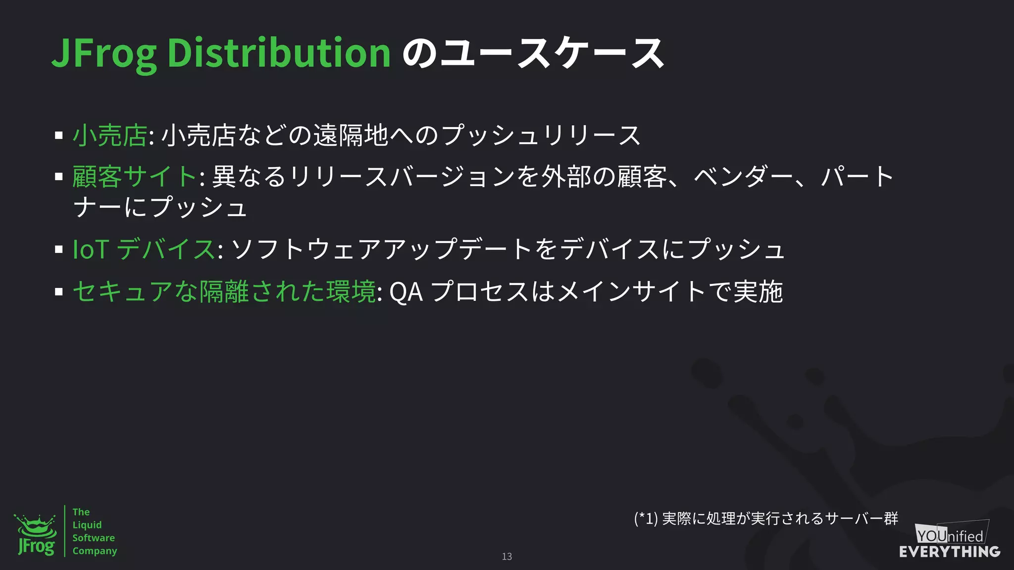 JFrog Distribution
§ :
§ :
§ IoT :
§ : QA
13
(*1)