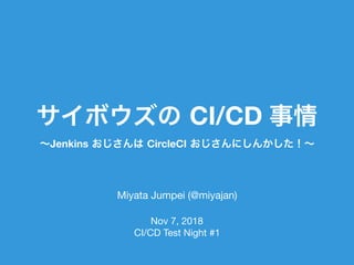 CI/CD
Miyata Jumpei (@miyajan)

Jenkins CircleCI
Nov 7, 2018

CI/CD Test Night #1
 