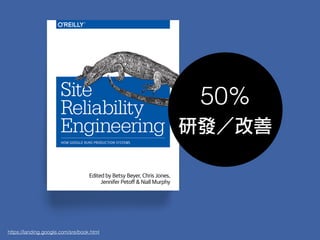 https://landing.google.com/sre/book.html
50%
研發／改善
 