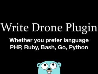 Write	Drone	Plugin
Whether you prefer language
PHP, Ruby, Bash, Go, Python
 