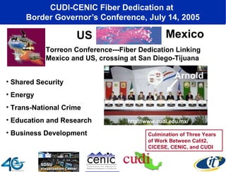 CUDI-CENIC Fiber Dedication at
      Border Governor’s Conference, July 14, 2005

                      US                ...