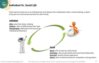 PART
  TWO     Individual Vs. Social Life

          Youth want to stand out as an individual but must balance this indivi...
