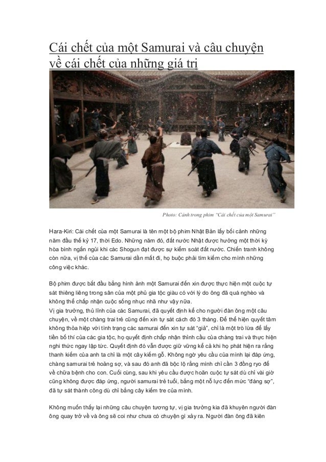 Cái chết của một Samurai và câu chuyện
về cái chết của những giá trị
Photo: Cảnh trong phim “Cái chết của một Samurai”
Har...