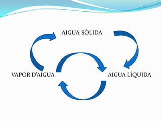 AIGUA SÒLIDA




VAPOR D’AIGUA                  AIGUA LÍQUIDA
 