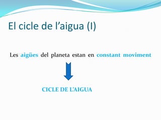 El cicle de l’aigua (I)

Les aigües del planeta estan en constant moviment




           CICLE DE L’AIGUA
 
