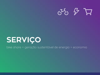 SERVIÇO
bike share + geração sustentável de energia + economia
 